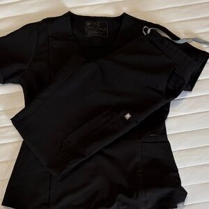 Figs Black Medical Scrub Top and Drawstring Pants